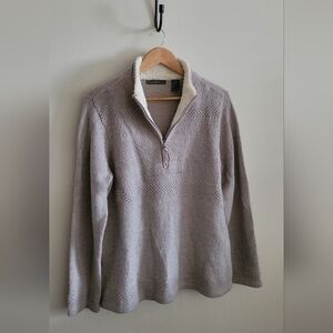 Liz Claiborne Wool Blend Sherpa Trimmed 1/2 Zip Pullover, Women's XL, Oatmeal
